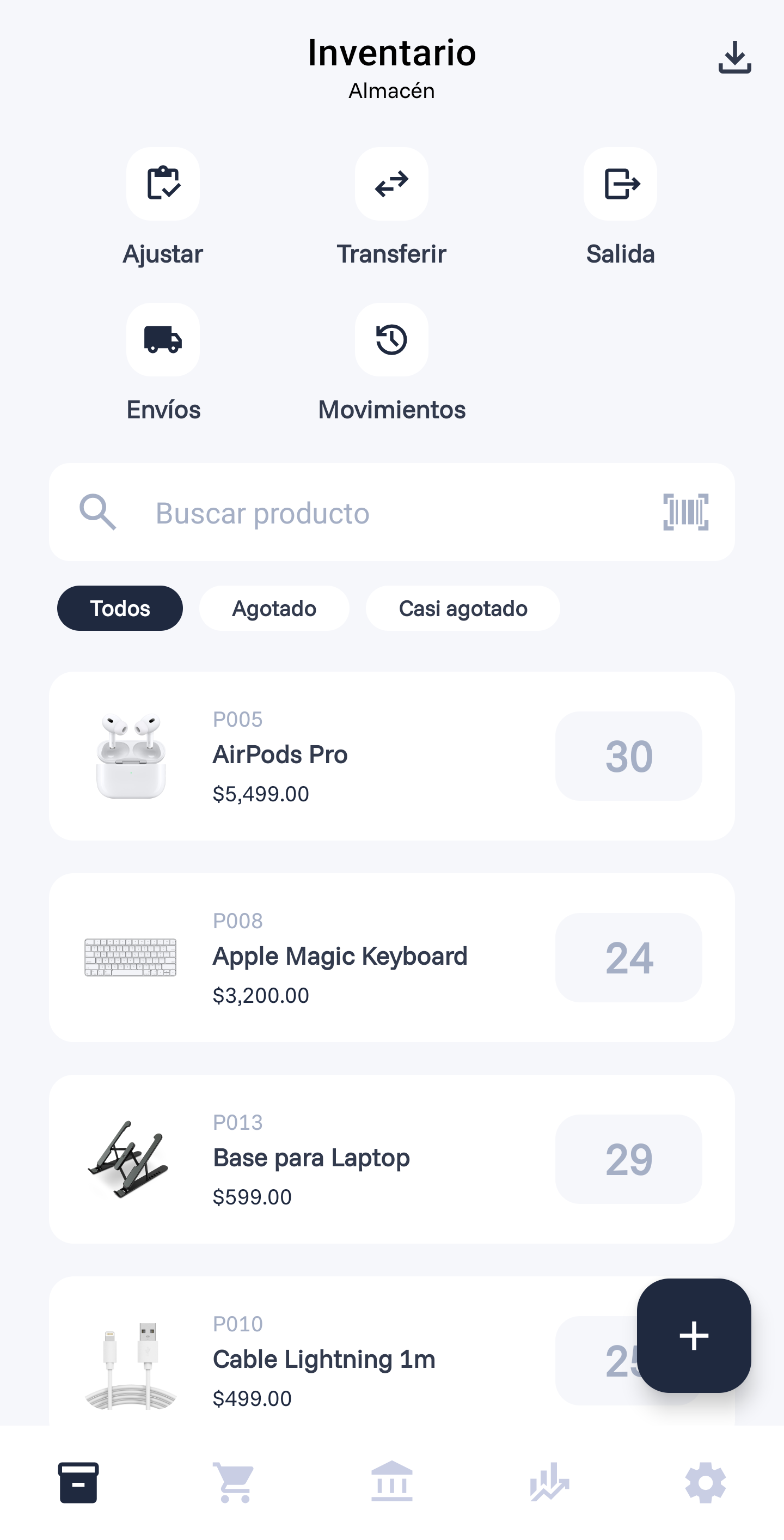 Pantalla de inventario de Glacium